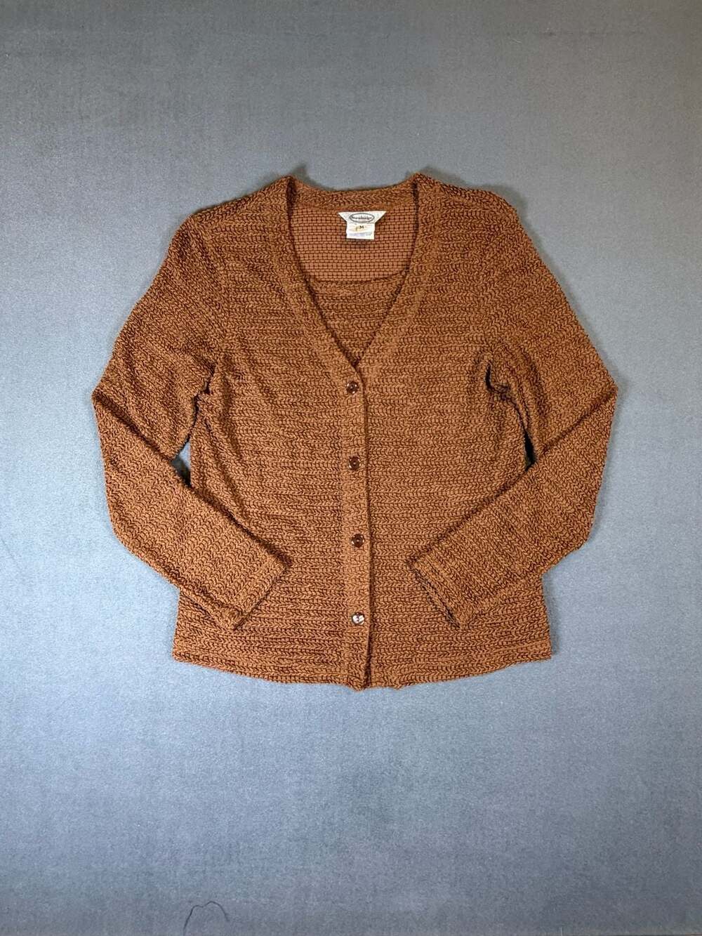 Stonebridge Brown Textured Knit Cardigan Sweater Women's Medium Vintage